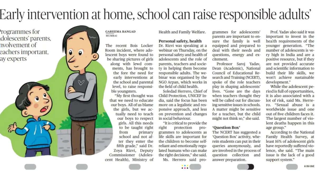 Arpan webinar news was published in the Hindu