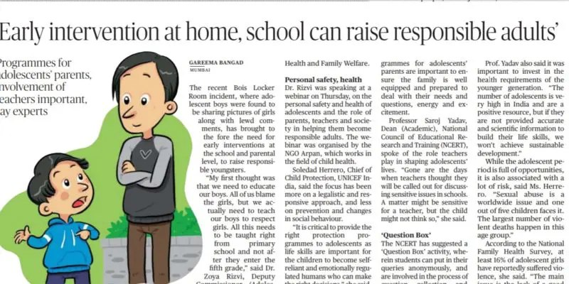 Arpan webinar news was published in the Hindu