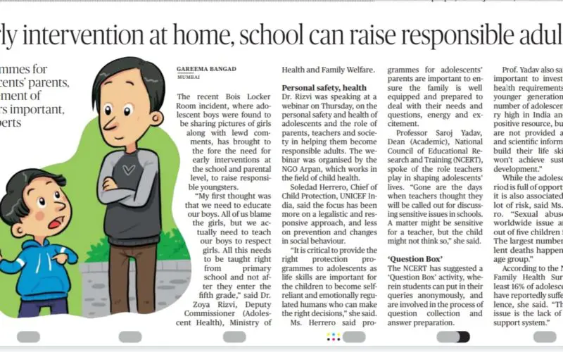 Arpan’s Webinar news was Published in The Hindu Newspaper – 16th May 2020